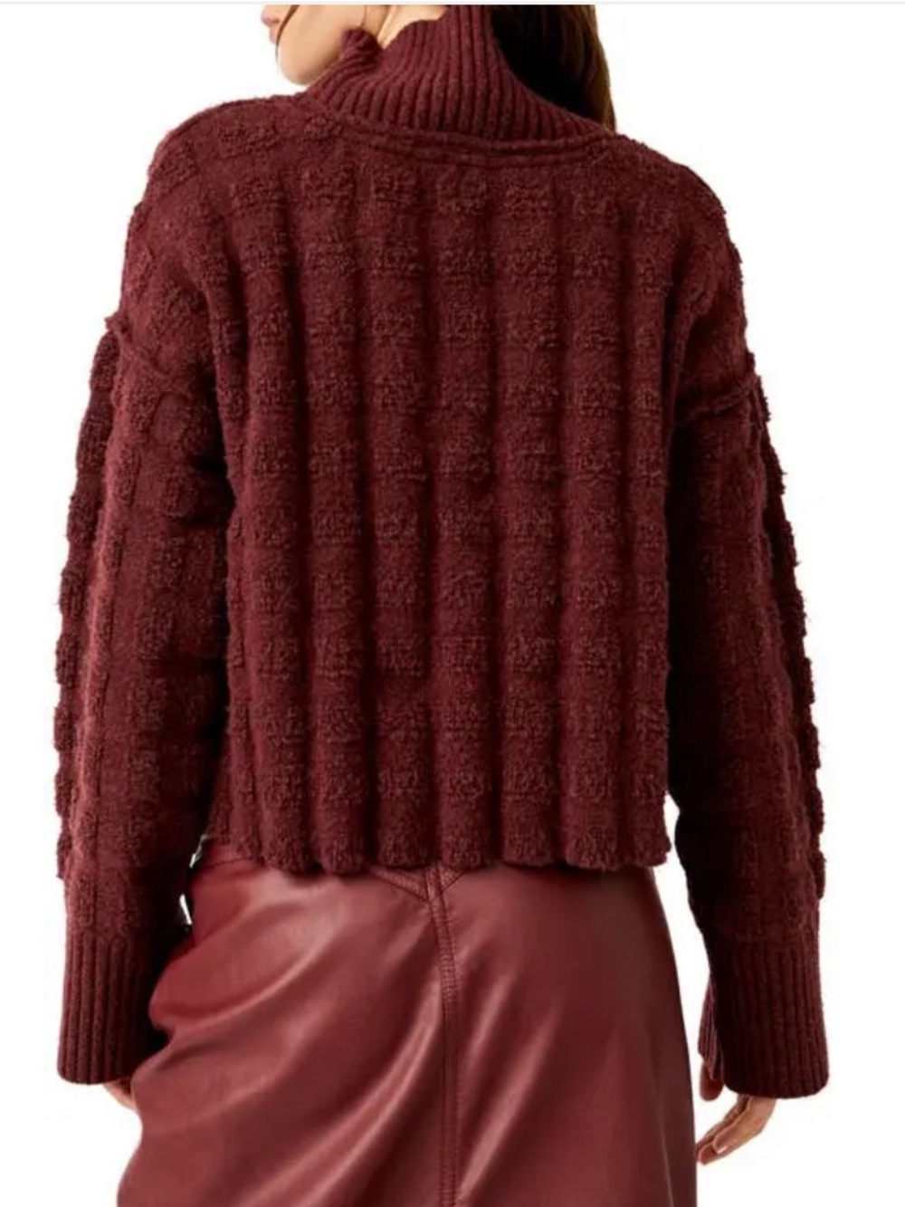 Free People Care Soul Searcher Wine Mock Neck Textured Sweater View 2